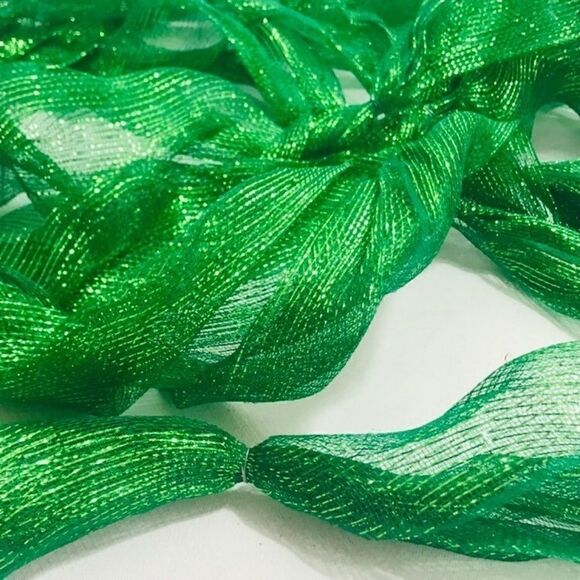 Christmas Ribbon Green White Metallic LOT Of 2 - Picture 3 of 8